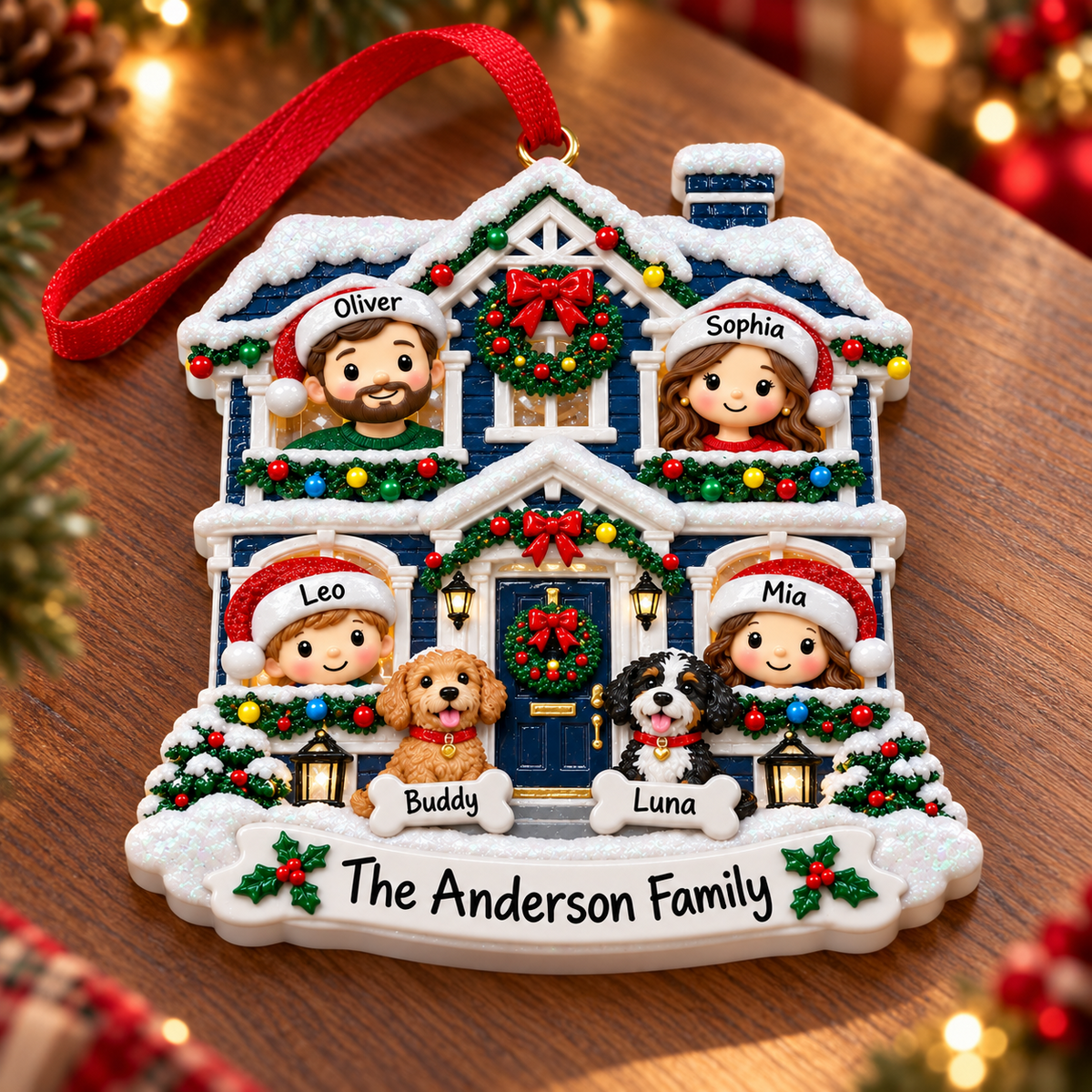 Blank White House Shape Christmas Tree Hanging Plaque with Chimney - 3D Relief Ornament