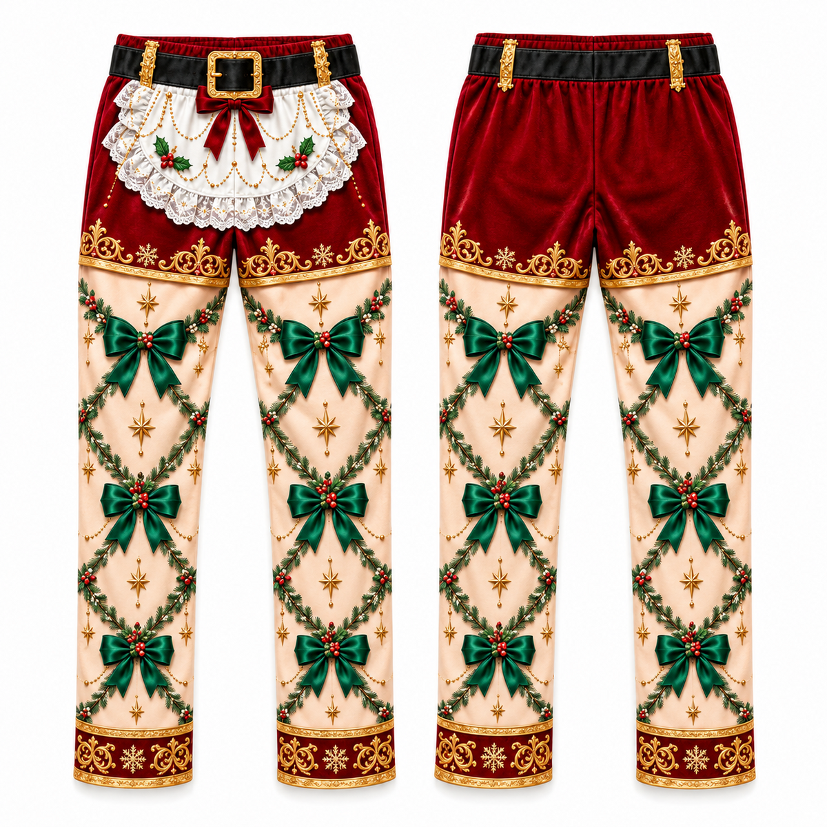 Christmas Holiday Print Trousers Casual Elastic Waist Pants