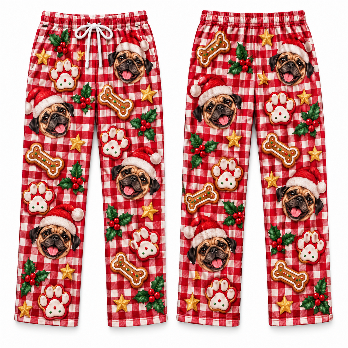 Mens Dog Christmas Pajama Pants Plaid Holiday Lounge Bottoms