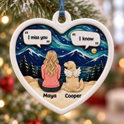 Dog Memorial Heart Keepsake Girl and Angel Pet Starry Mountain Nightscape - 3D Relief Ornament