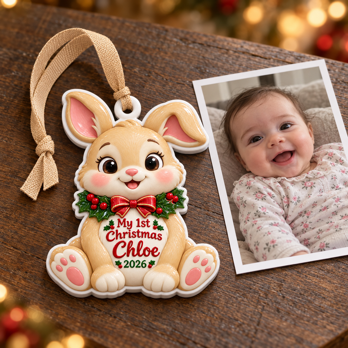 Baby Bunny First Christmas Acrylic Holiday Keepsake - 3D Relief Ornament