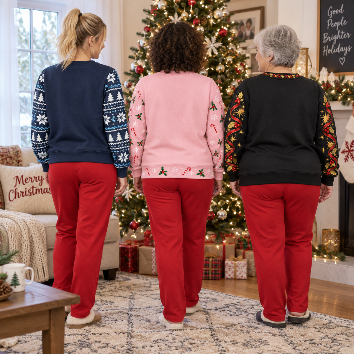 Christmas Sweatshirt with Funny Wreath Ornaments Holiday Crewneck