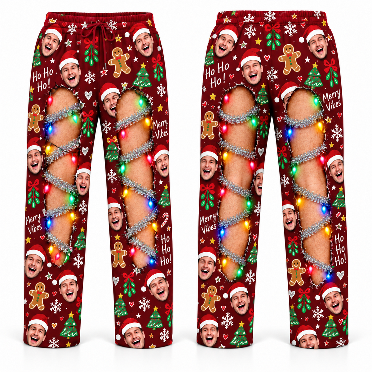 Christmas Pajama Pants Ripped Leg Holiday Lights Lounge Bottoms