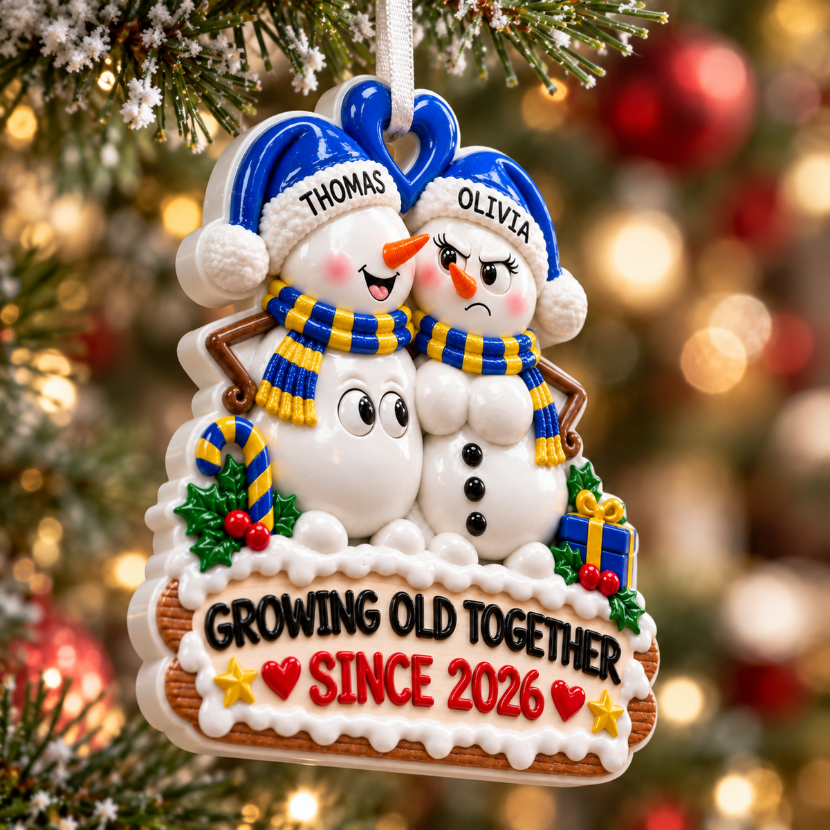 Growing Old Together Anniversary Holiday Keepsake, Winter Christmas Tree Decoration - 3D Relief Ornament