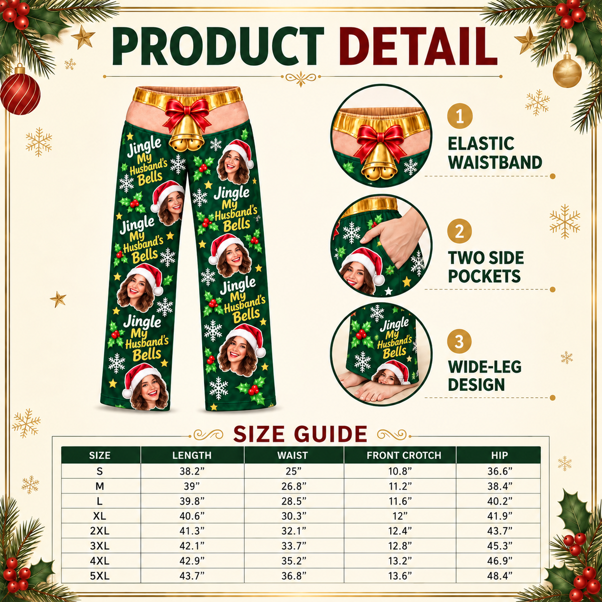 Mens Christmas Pajama Pants Festive Holiday Bell Lounge Bottoms