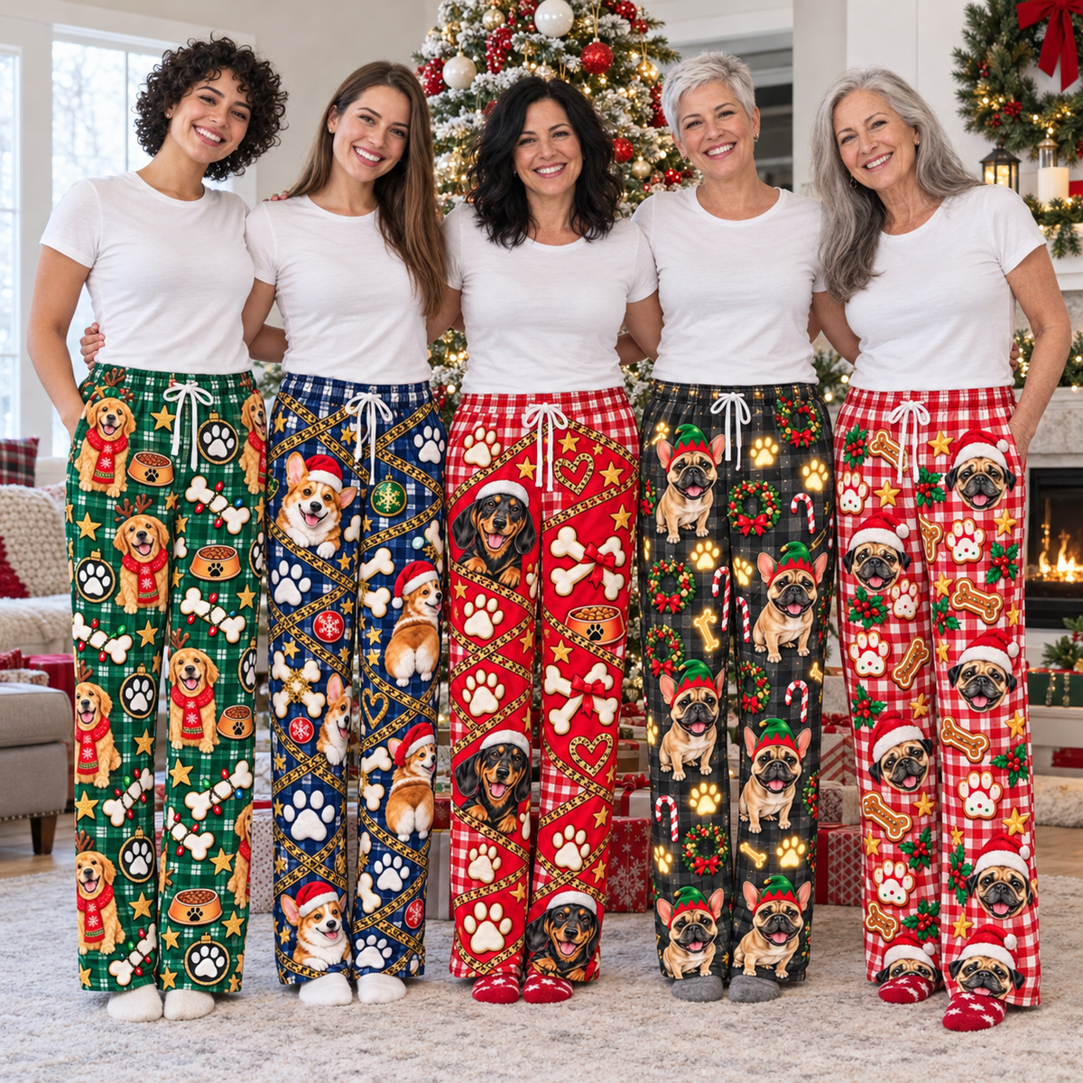 Mens Dog Christmas Pajama Pants Plaid Holiday Lounge Bottoms