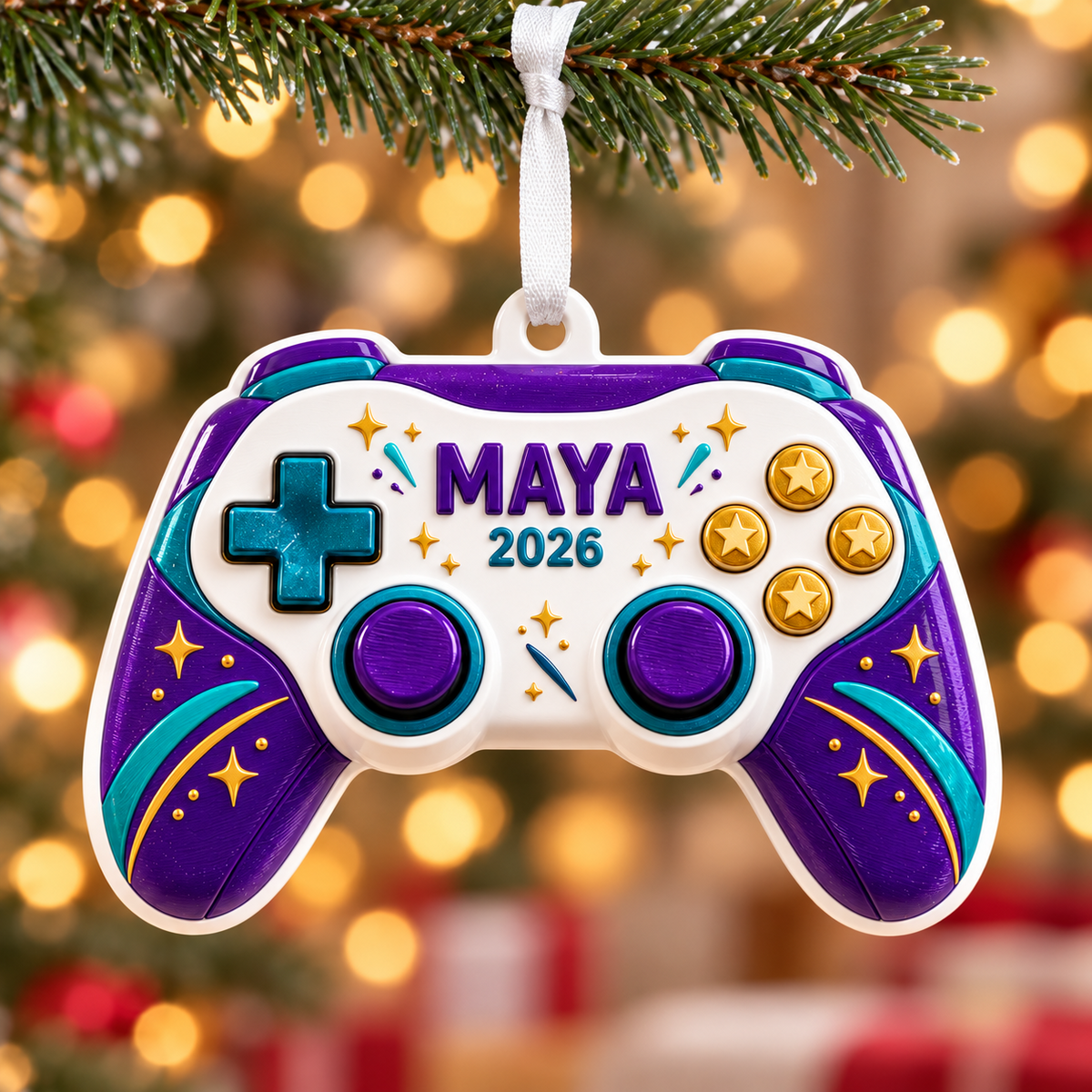 Video Game Controller Acrylic Holiday Keepsake with Star Accents - 3D Relief Ornament