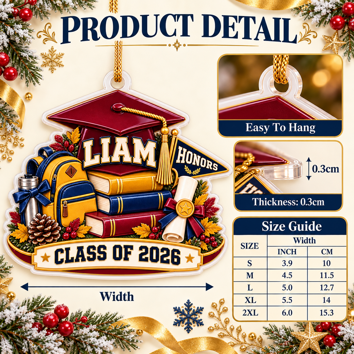 Class of 2026 Academic Graduation Cap and Books Commemorative Keepsake - 3D Relief Ornament