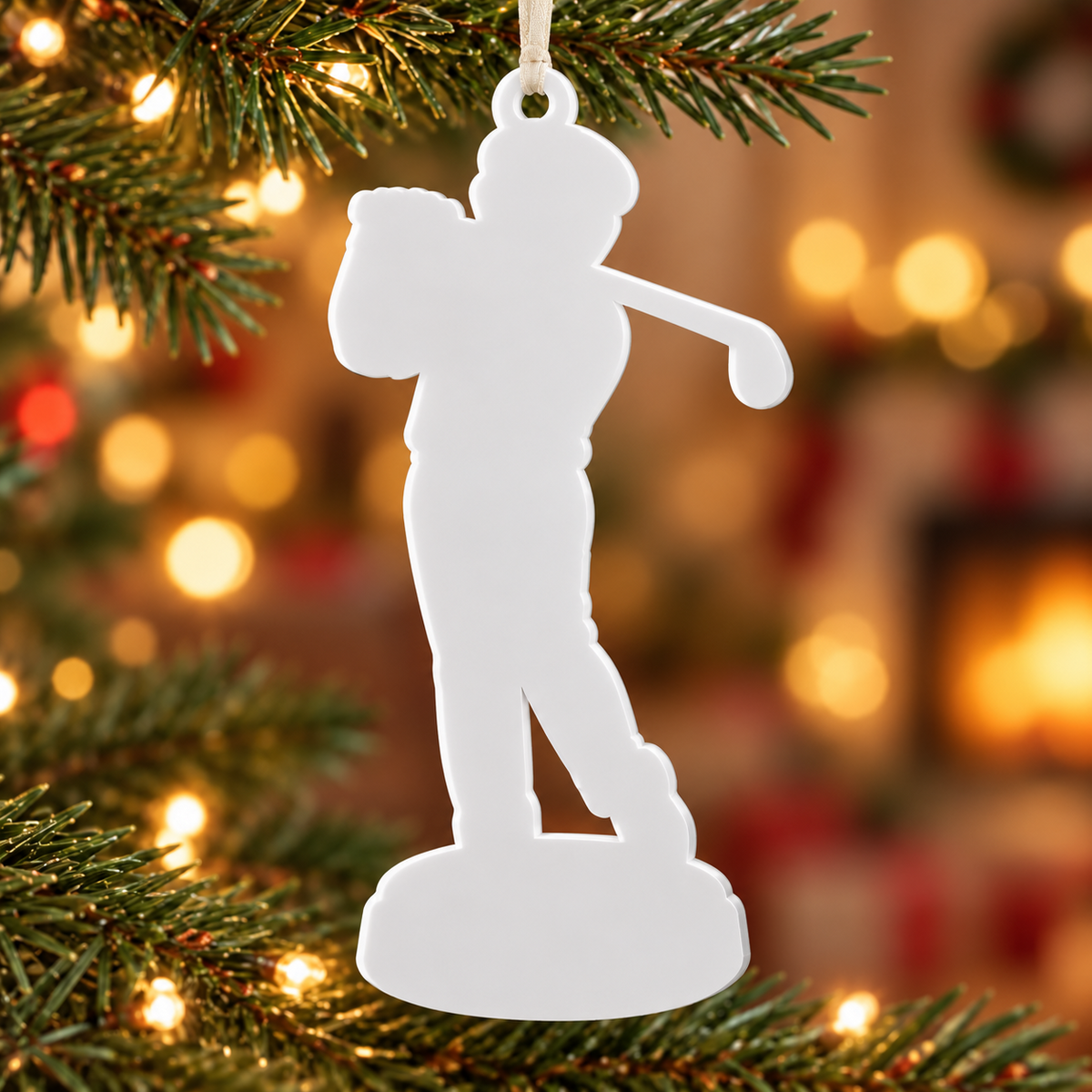 Male Golfer Figurine Acrylic Hanging Keepsake with Ribbon - 3D Relief Ornament