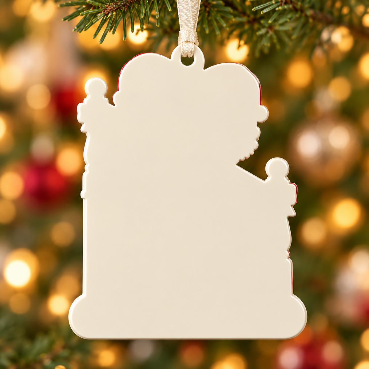 Family Kids with Dog and Cat on Staircase Christmas Holiday Keepsake - 3D Relief Ornament