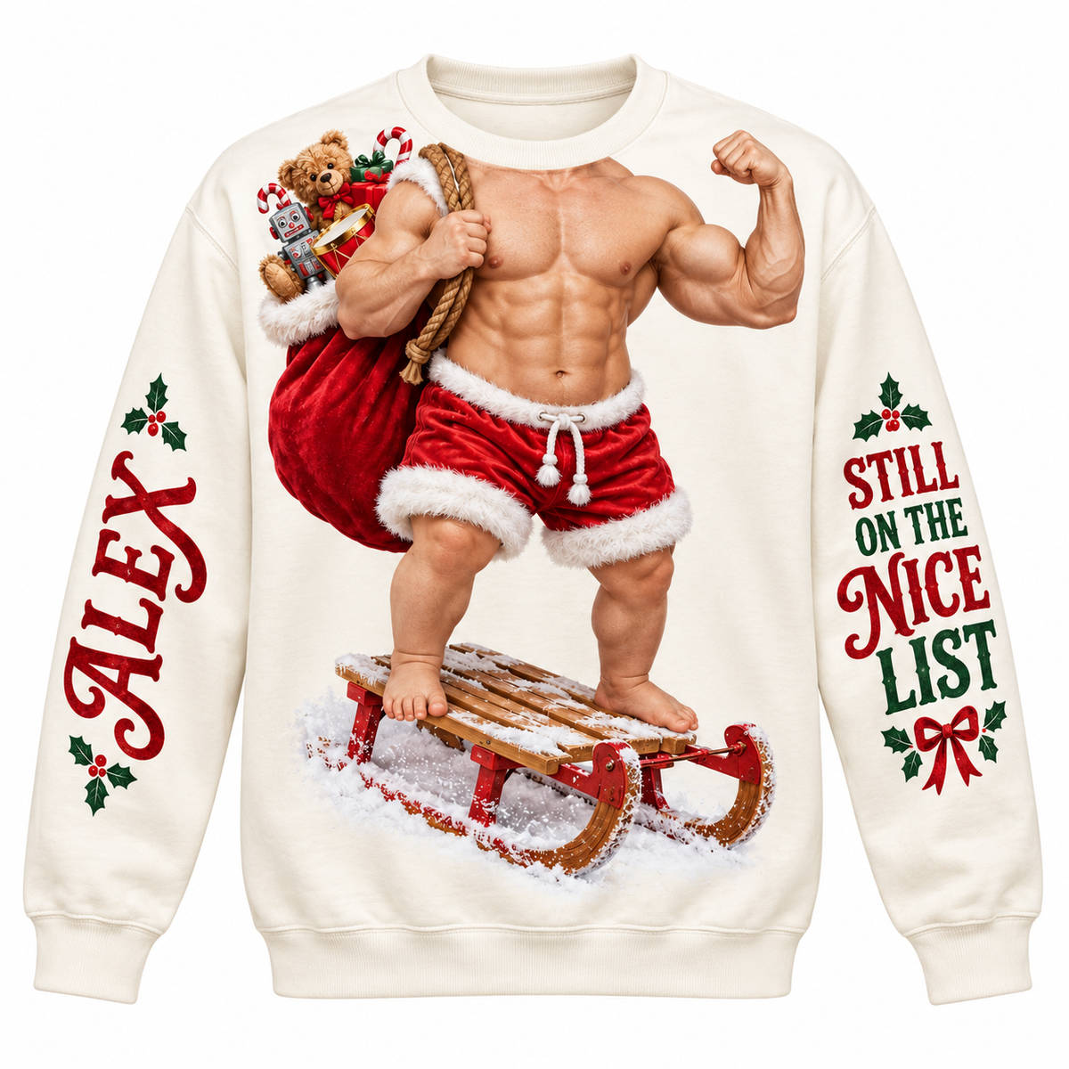 Funny Christmas Sweatshirt, Novelty Holiday Body Print Pullover