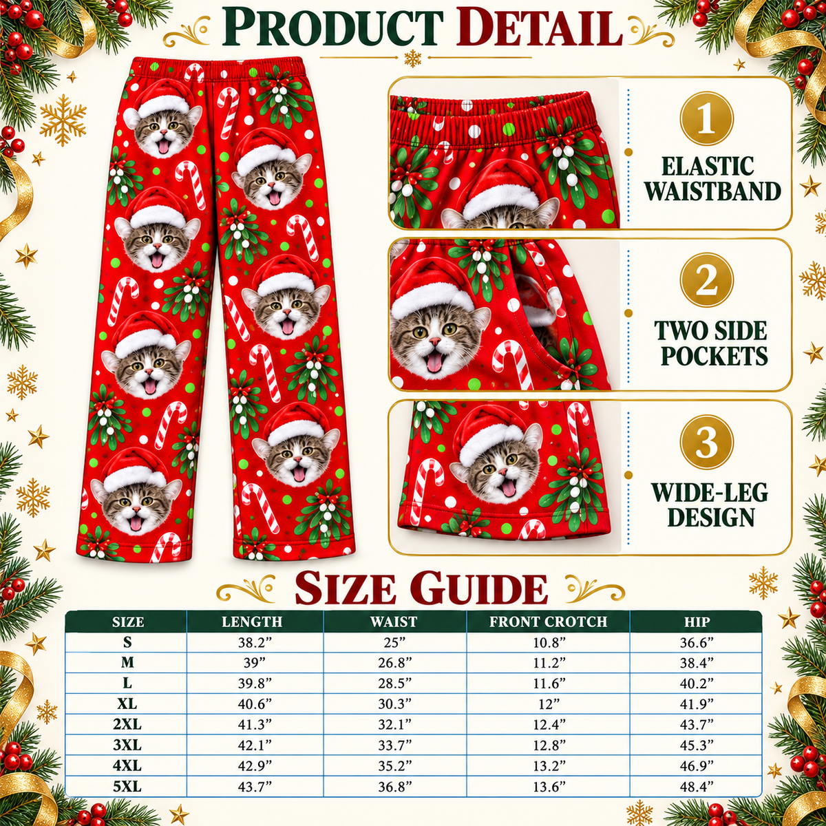 Christmas Pajama Pants Printed Holiday Lounge Sleepwear Trousers