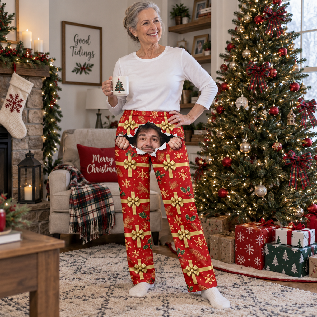 Christmas Wrapping Paper Pajama Pants Novelty Holiday Lounge Bottoms