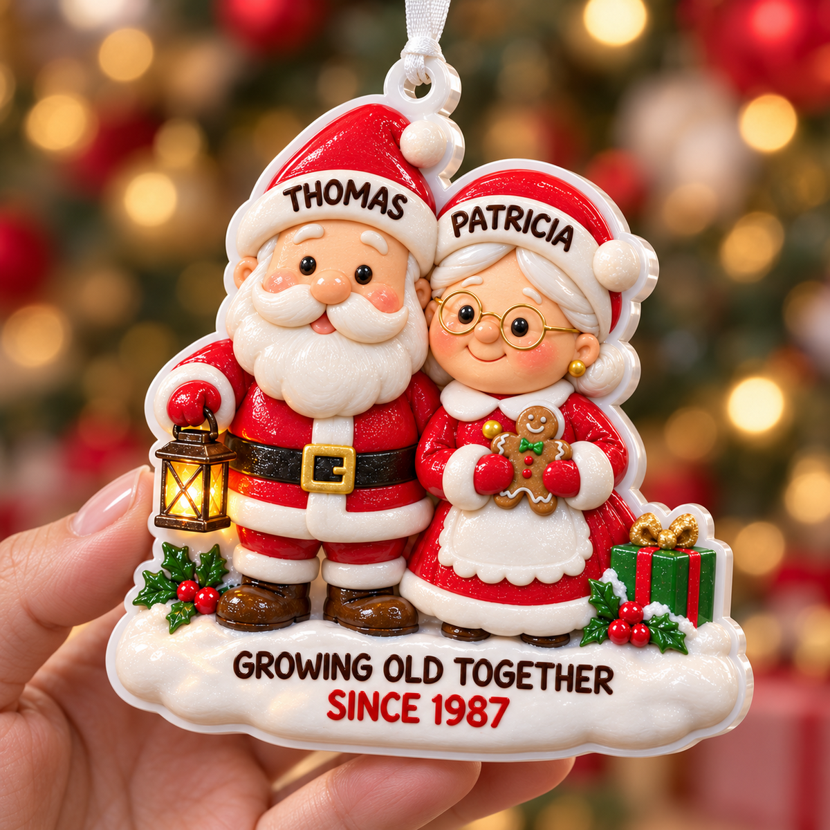 Santa and Mrs Claus Couple Christmas Tree Hanging Keepsake Plaque - 3D Relief Ornament
