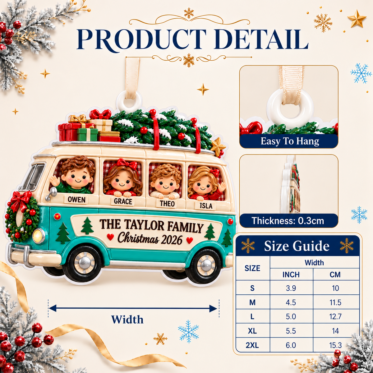 Family Road Trip Camper Van Holiday Hanging Keepsake - 3D Relief Ornament