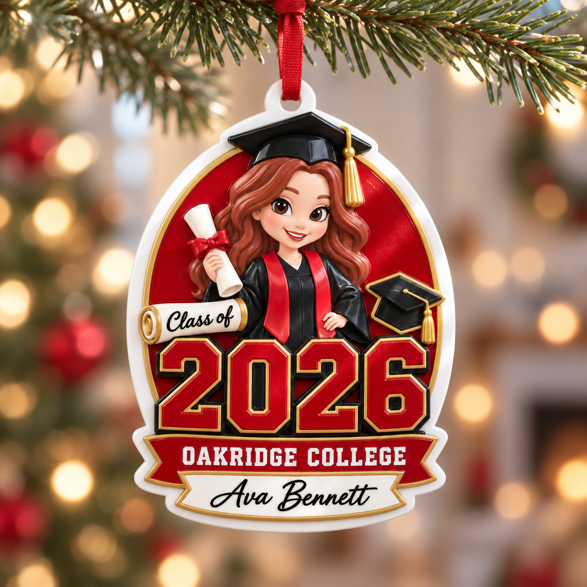 College Graduation Keepsake Plaque with Female Senior in Cap and Gown - 3D Relief Ornament