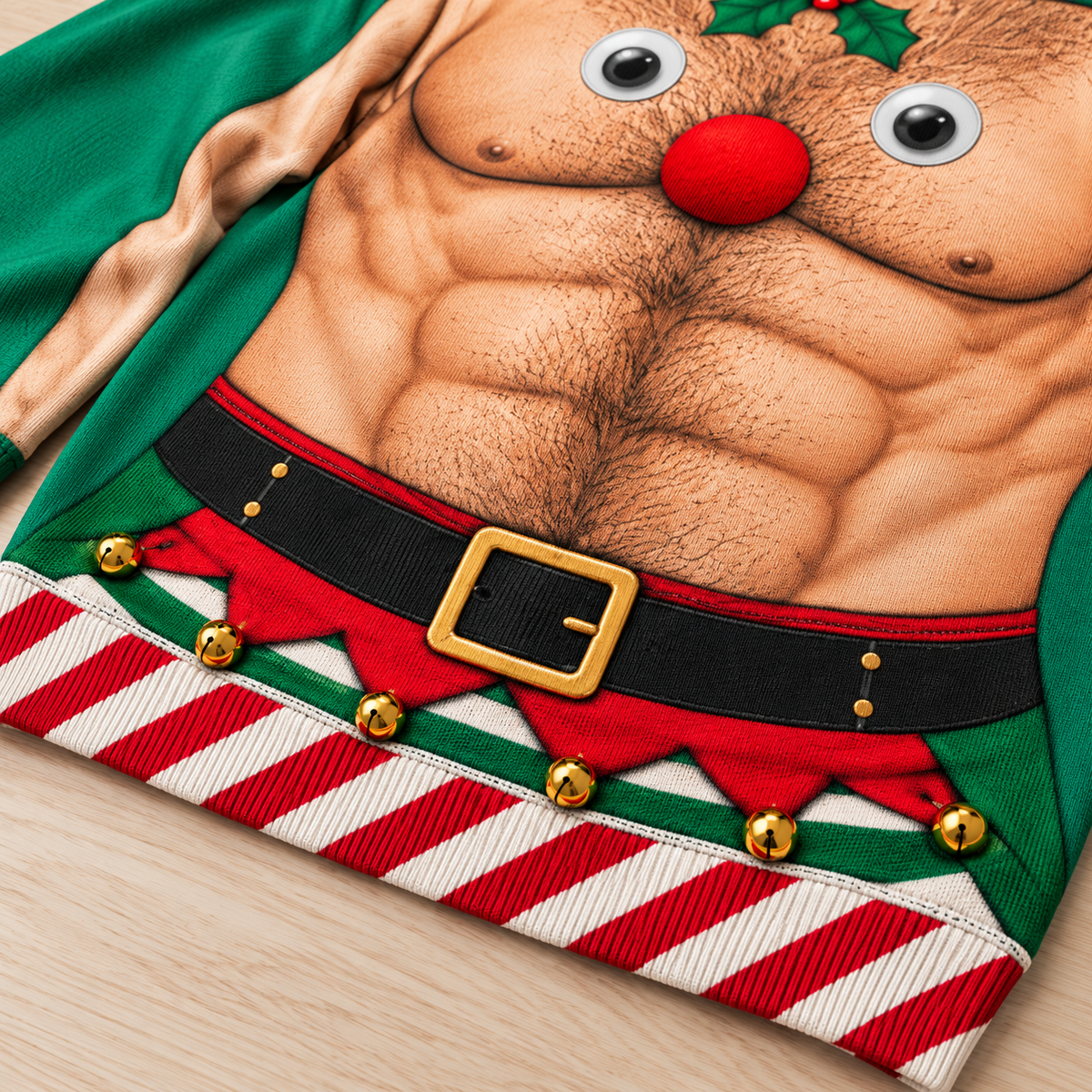 Funny Christmas Sweatshirt Hairy Chest Muscle Reindeer Crewneck