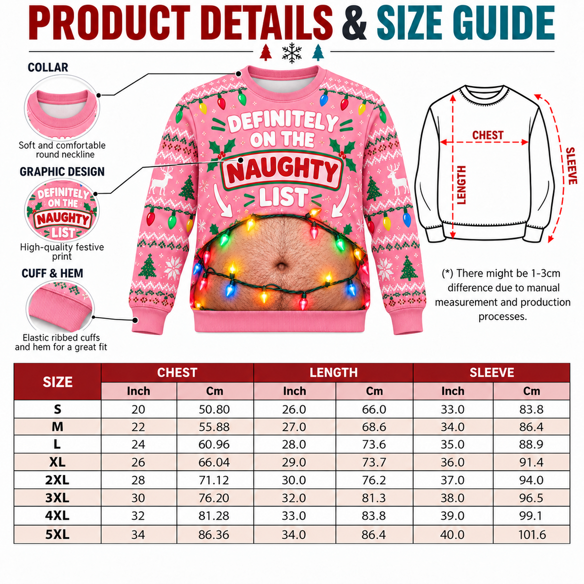 Funny Christmas Sweatshirt Fake Belly Print Novelty Holiday Pullover