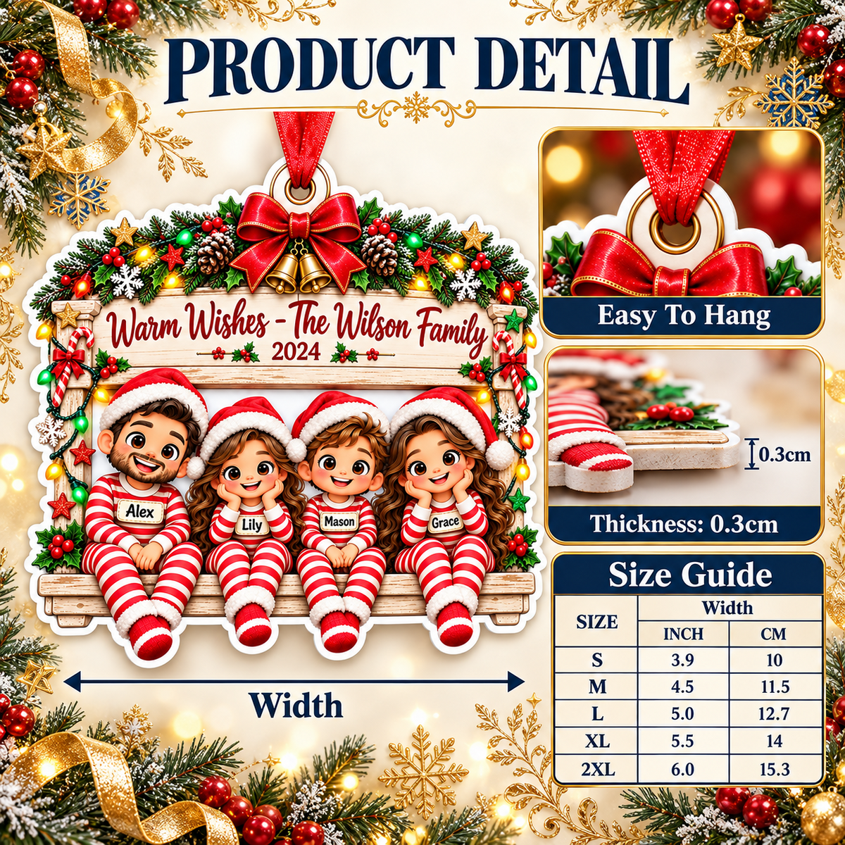 Christmas Family Pajama Holiday Hanging Plaque - 3D Relief Ornament