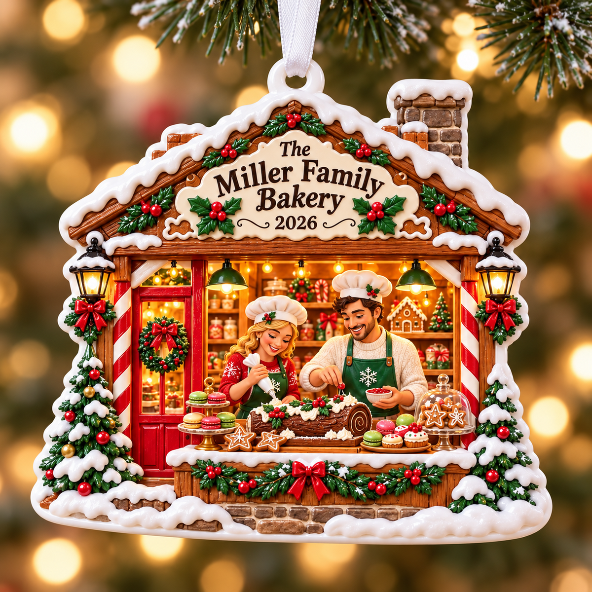 Christmas Gingerbread Bakery Shop House Hanging Holiday Keepsake - 3D Relief Ornament