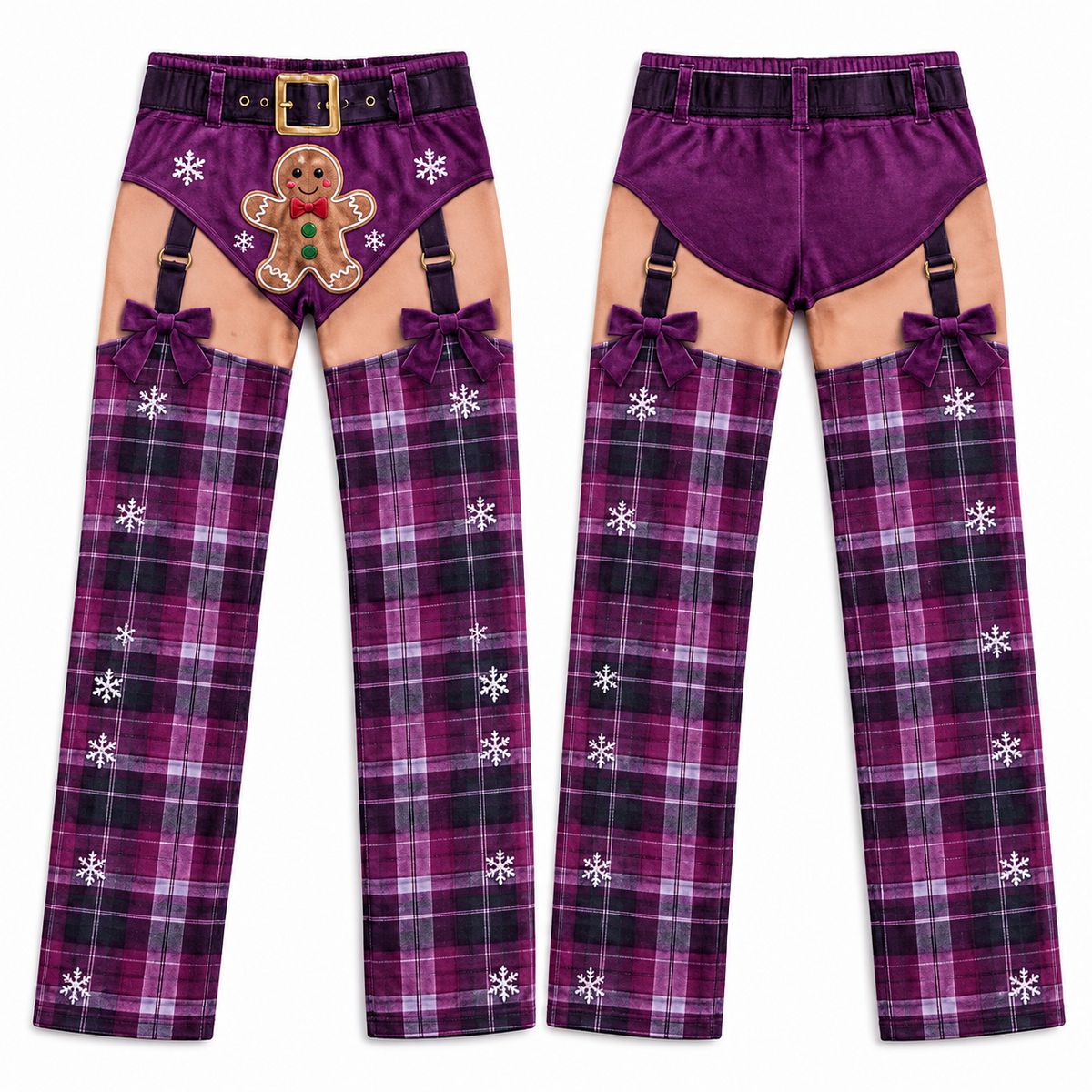 Funny Christmas Pajama Pants Plaid Gingerbread Garter Belt Trousers