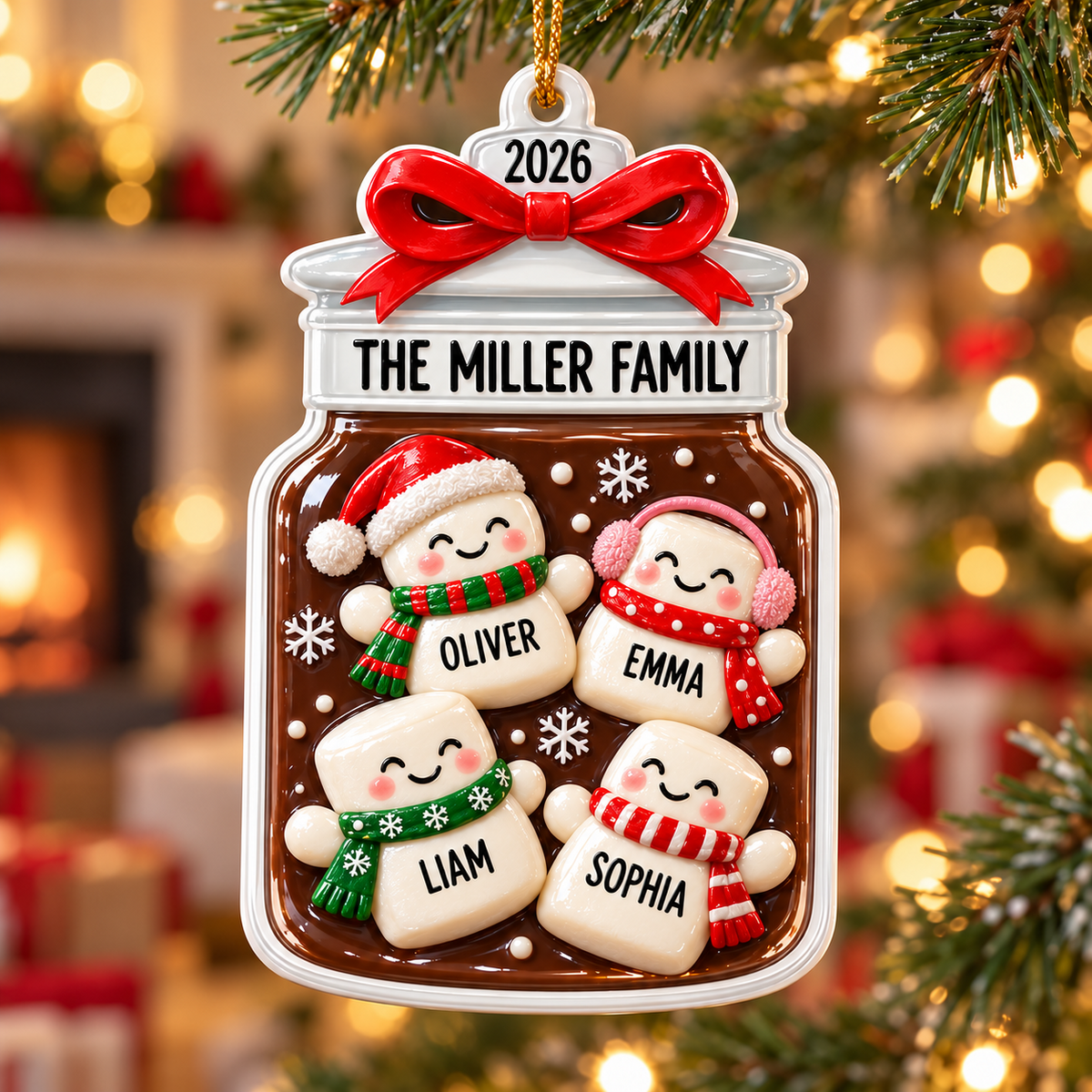 Jar Silhouette Christmas Tree Hanging Plaque, White Acrylic Winter Holiday Decor - 3D Relief Ornament