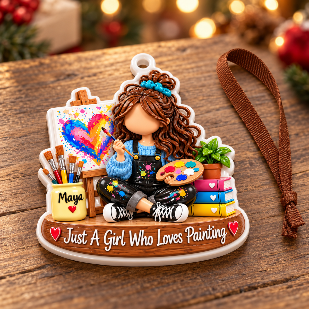 Girl Artist with Easel and Paint Palette Acrylic Hanging Keepsake - 3D Relief Ornament