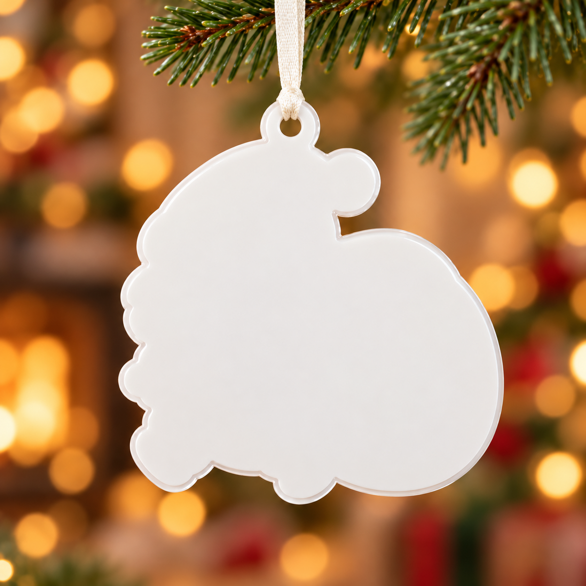Santa Claus Silhouette White Acrylic Christmas Tree Holiday Hanging Decor - 3D Relief Ornament