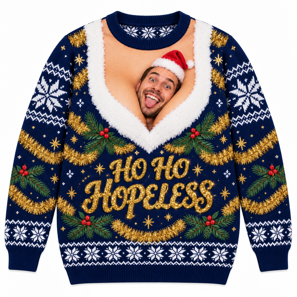Ugly Christmas Sweatshirt HoHo Hopeless Holiday Graphic Crewneck
