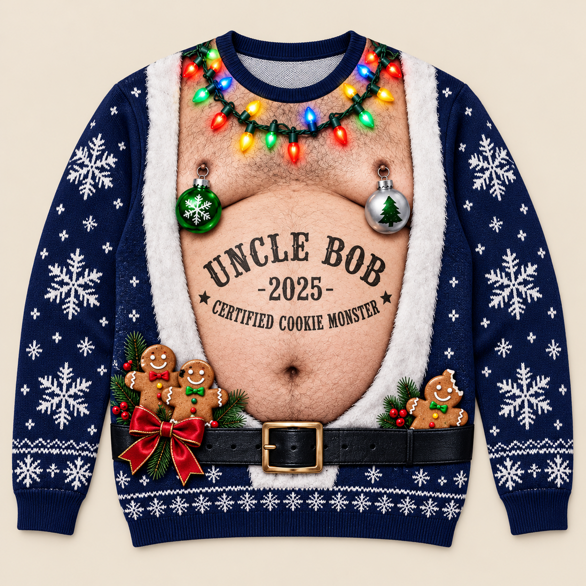 Funny Christmas Sweatshirt Hairy Chest Graphic Long Sleeve Crewneck