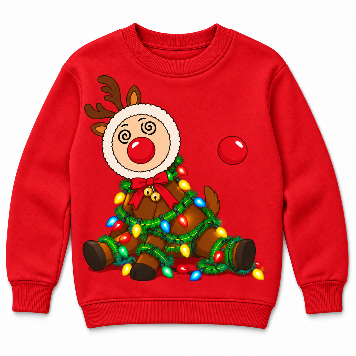 Tangled Reindeer Christmas Sweatshirt, Funny Graphic Crewneck Top