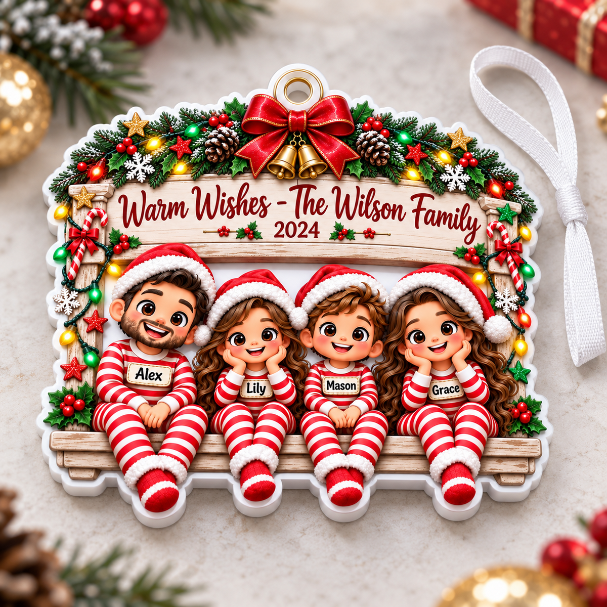 Christmas Family Pajama Holiday Hanging Plaque - 3D Relief Ornament