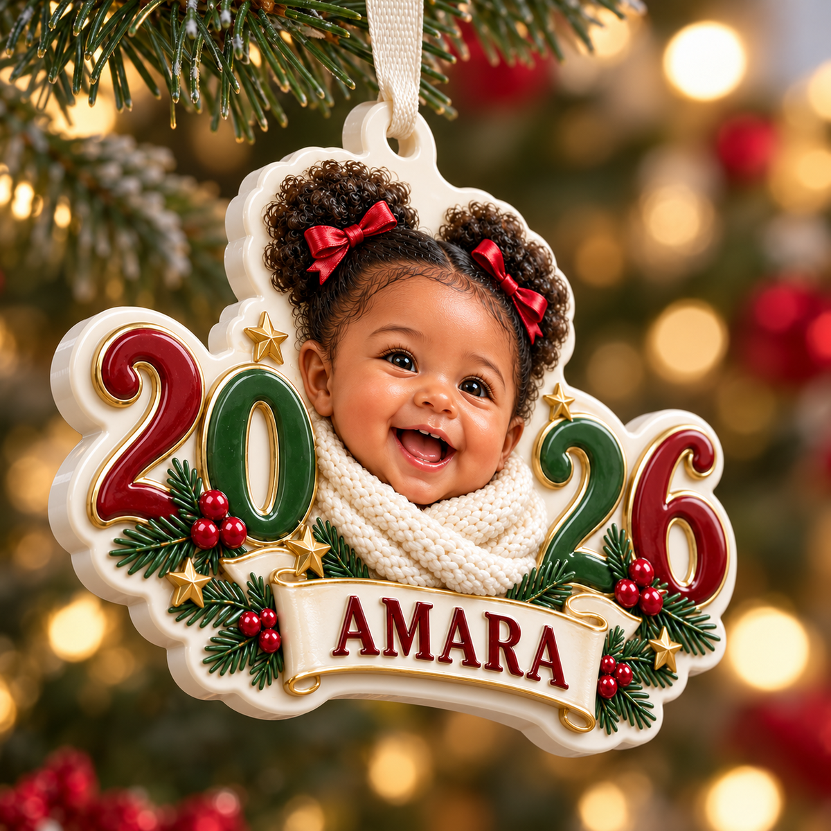 Baby Photo Keepsake 2026 Year Commemorative Ceramic Style Hanging Decor - 3D Relief Ornament