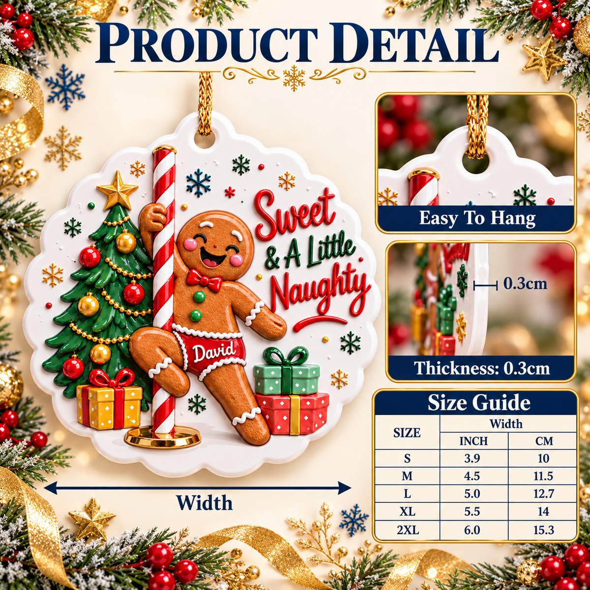 Pole Dancing Gingerbread Man Holiday Acrylic Medallion - 3D Relief Ornament