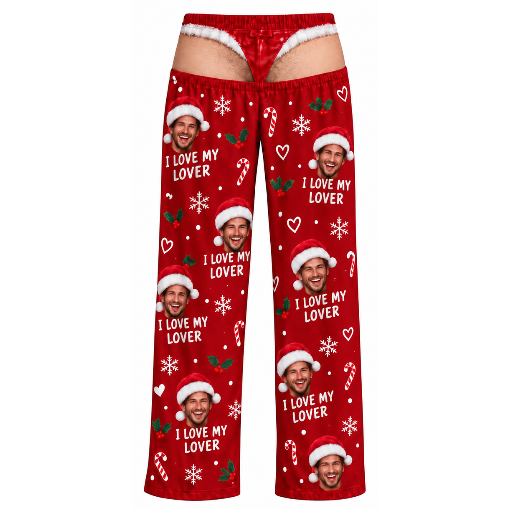 Men Novelty Cutout Pajama Pants Red Christmas Holiday Lounge Trousers