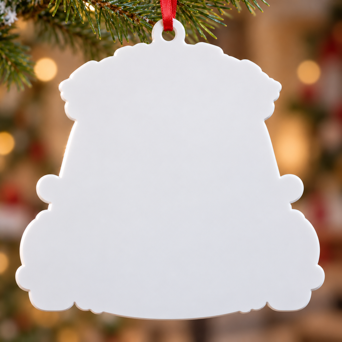 Family of Four in Red Vintage Car Christmas Holiday Keepsake - 3D Relief Ornament