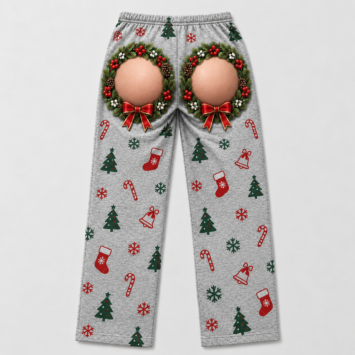Novelty Christmas Pajama Pants Holiday Wreath Gag Print Lounge Bottoms