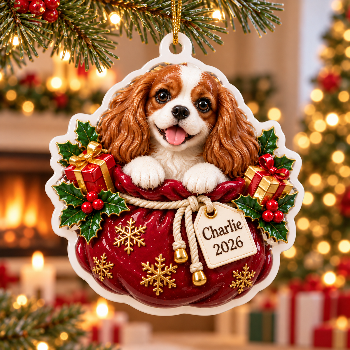Scalloped Holiday Tree Bauble, White Baroque Hanging Plaque Decor - 3D Relief Ornament