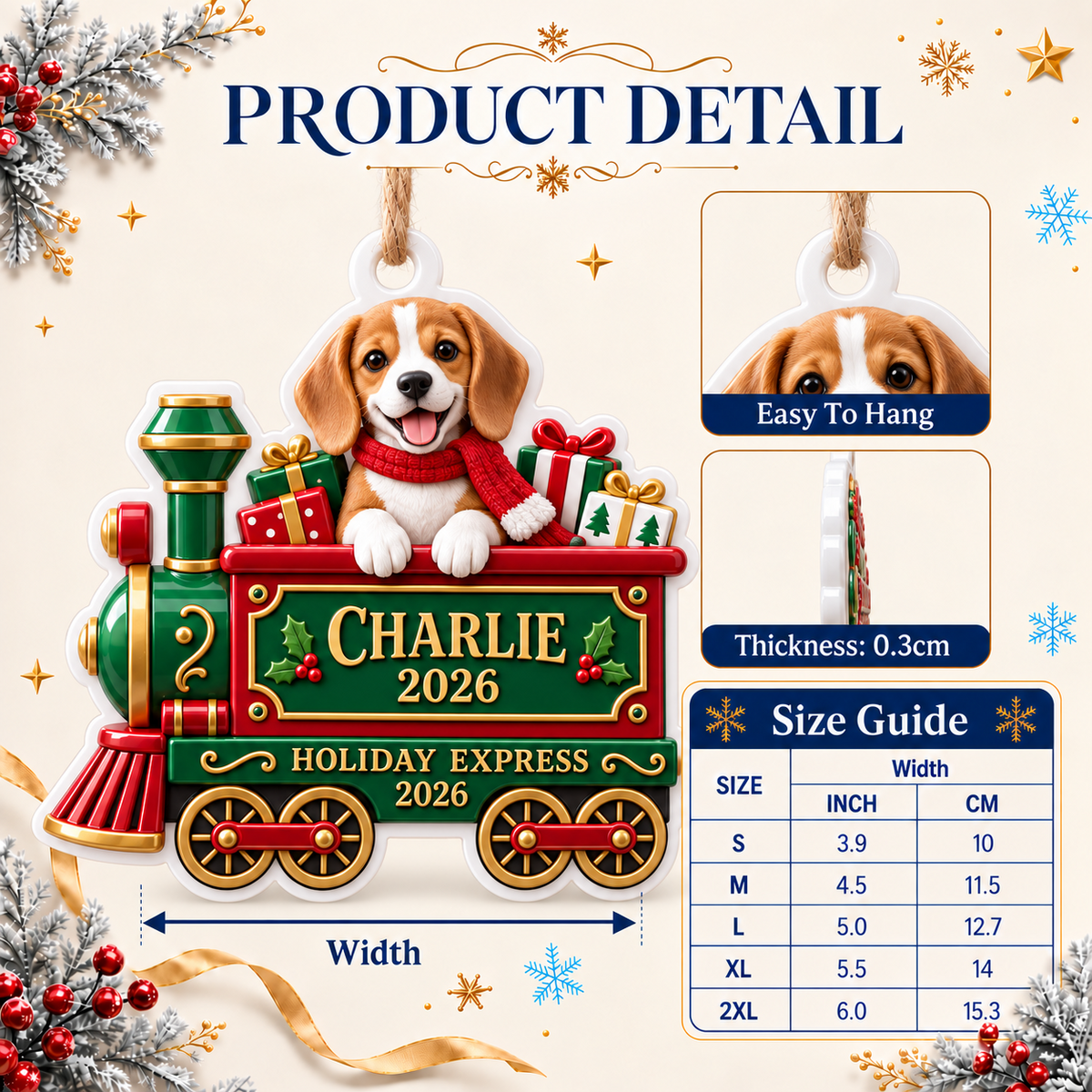 Holiday Express Christmas Train with Stacked Gifts in Green and Red - 3D Relief Ornament