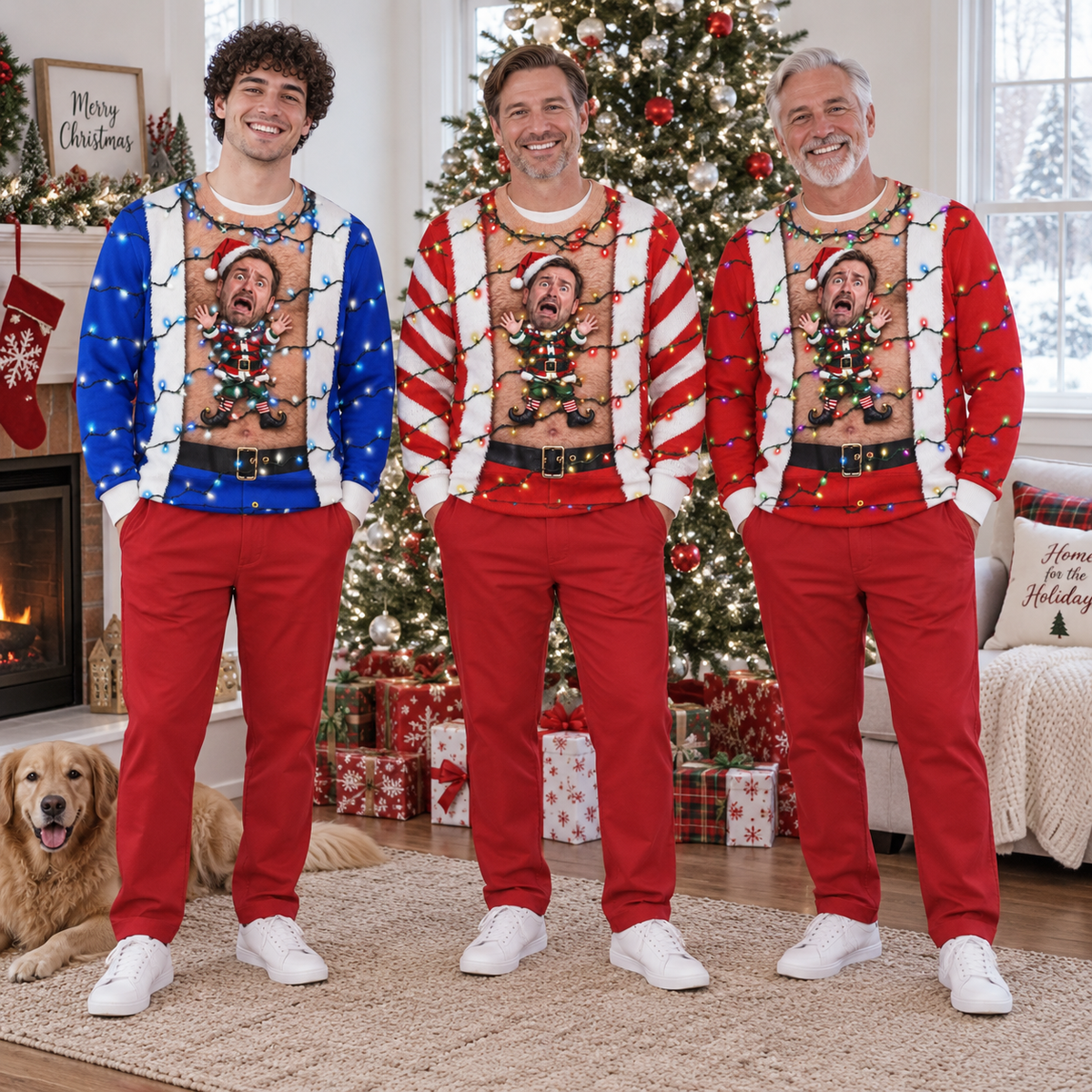 Ugly Christmas Sweatshirt with Hairy Chest and Holiday Elf Graphic