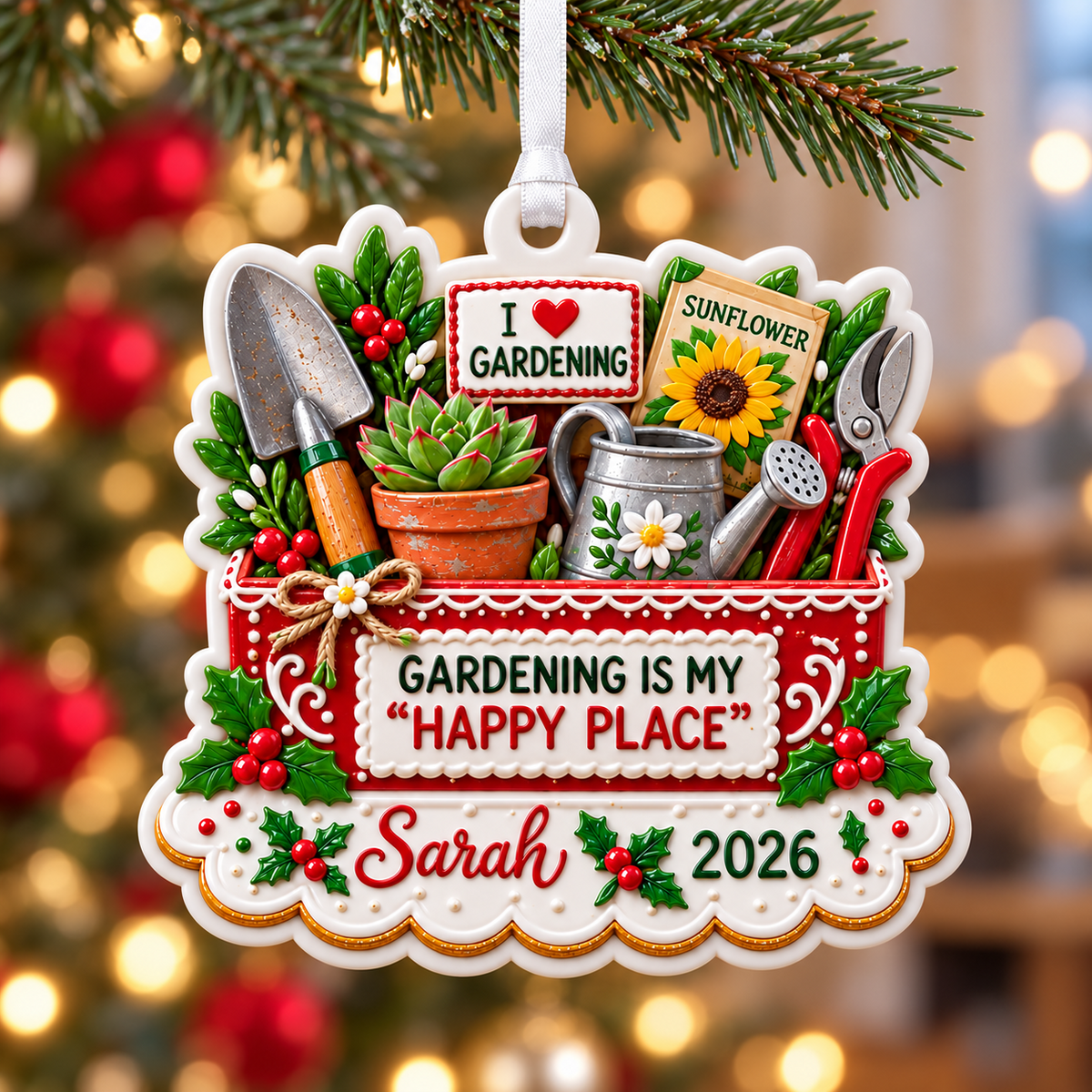 Gardening Tools and Plant Pot Holiday Keepsake - 3D Relief Ornament