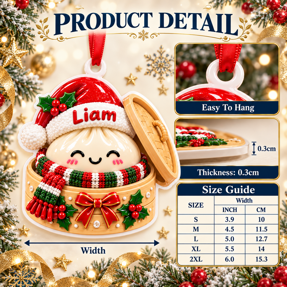 Steamed Dumpling in Bamboo Basket Christmas Tree Hanging Accent - 3D Relief Ornament