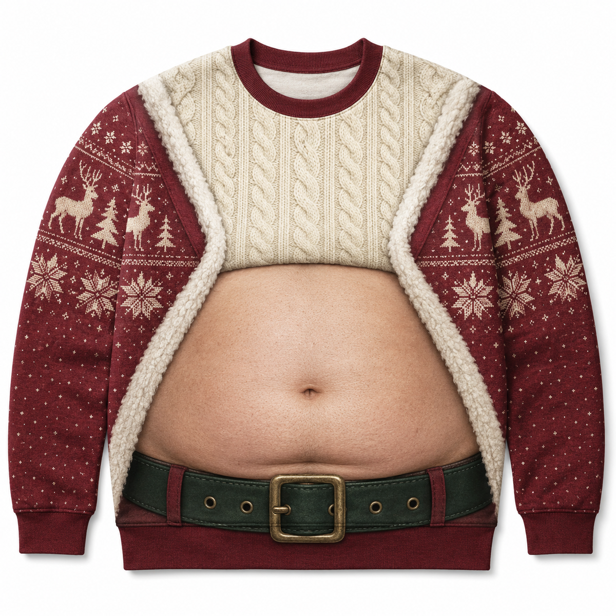 Christmas Sweatshirt Funny Fake Belly Exposed Stomach Graphic Top