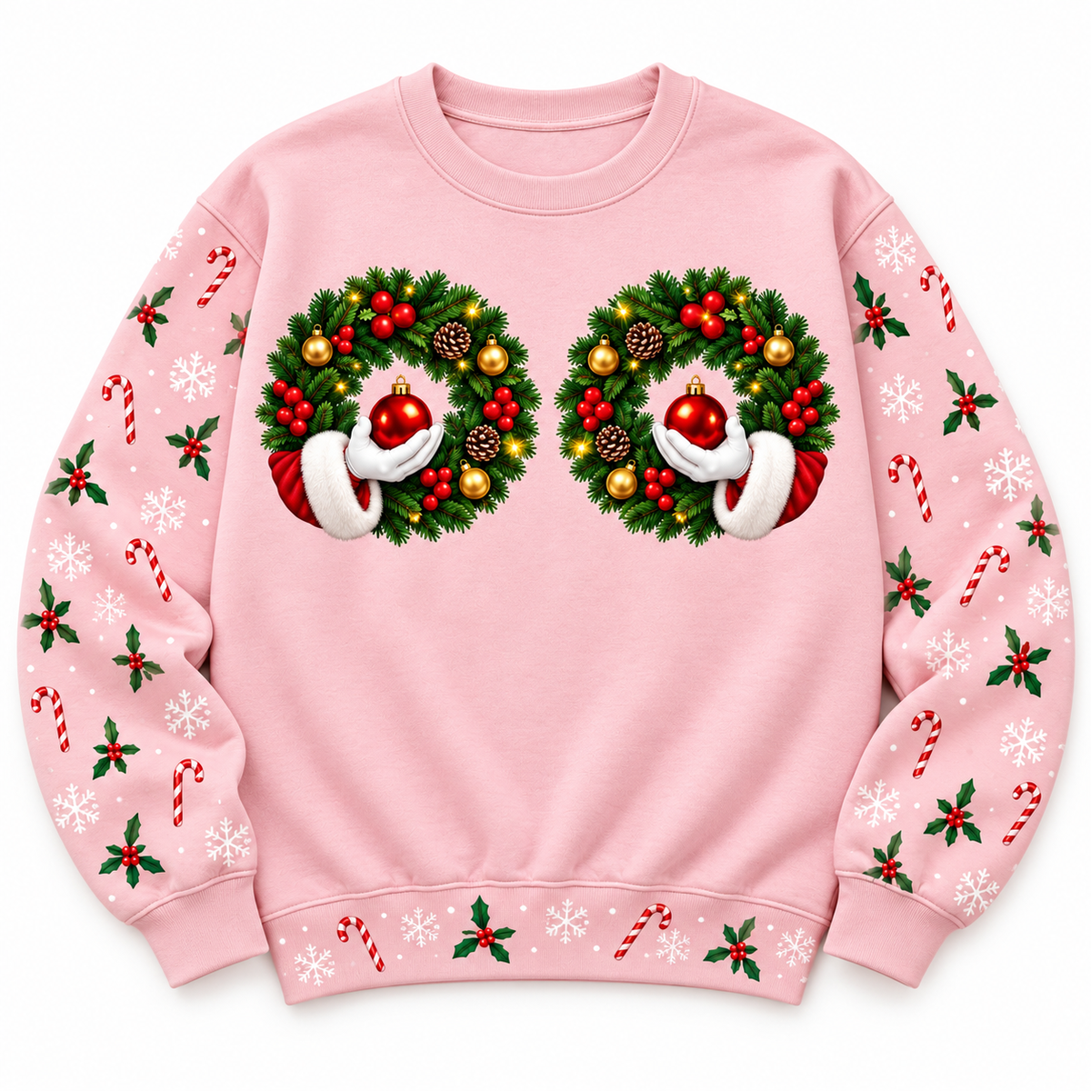 Christmas Sweatshirt with Funny Wreath Ornaments Holiday Crewneck