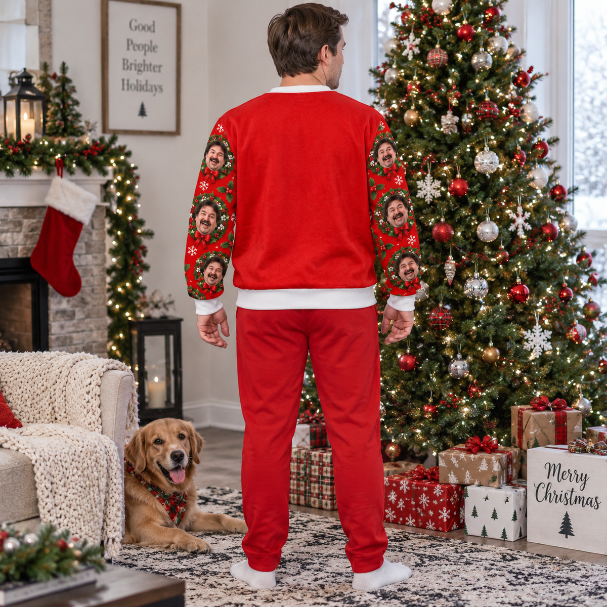 Funny Christmas Sweatshirt Hairy Belly Print Holiday Crewneck