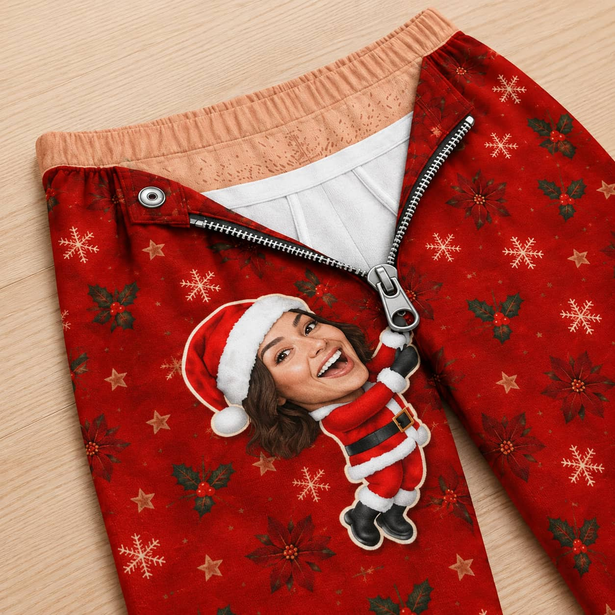 Mens Christmas Pajama Pants Novelty Zipper Print Holiday Loungewear