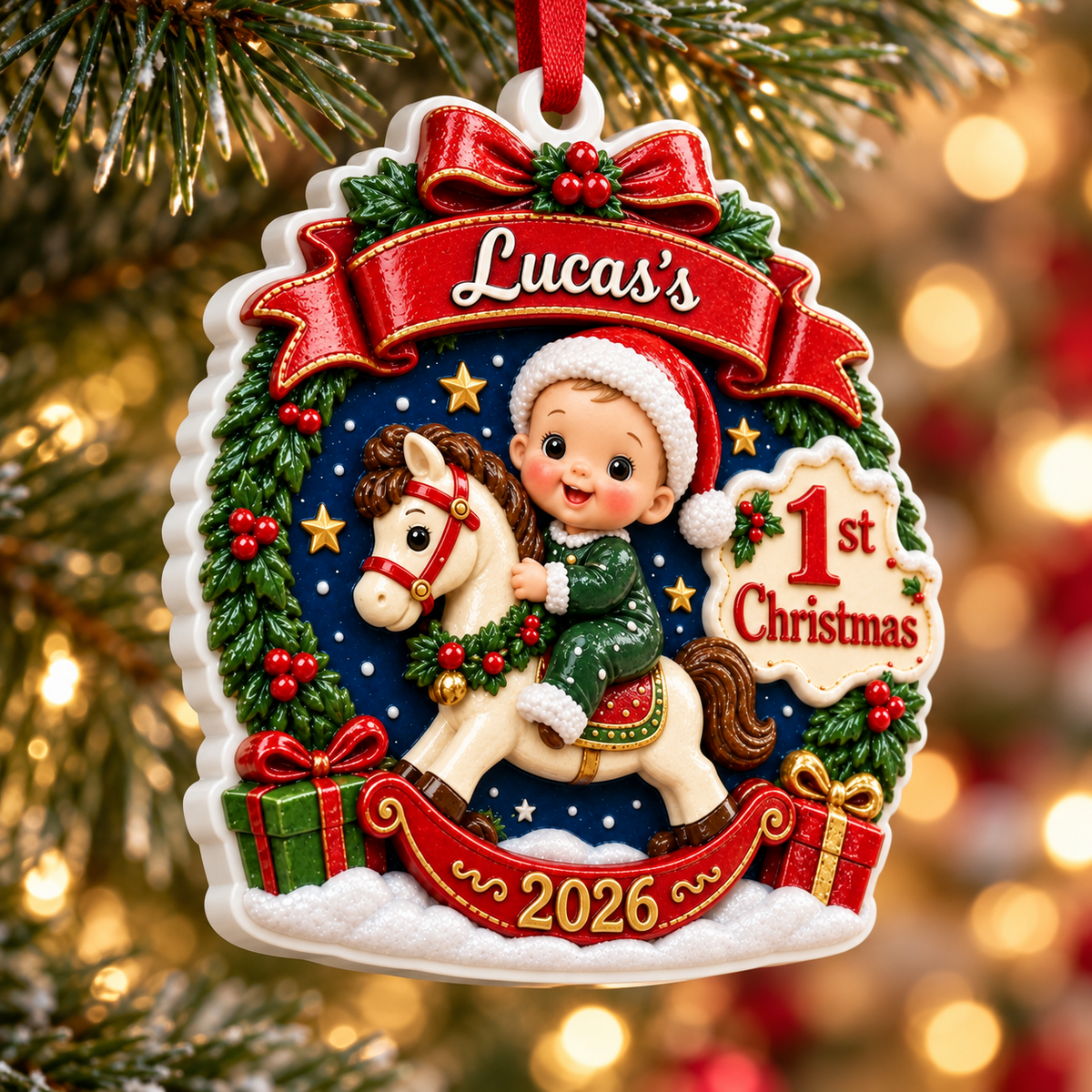 Baby First Christmas Rocking Horse Holiday Keepsake - 3D Relief Ornament