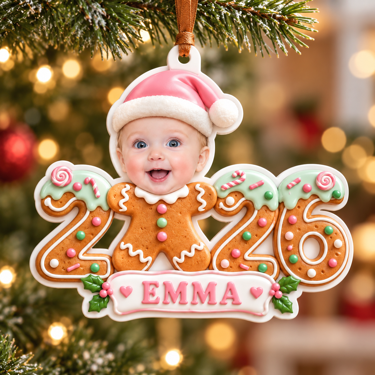 Gingerbread Cookie 2026 Baby Christmas Tree Hanging Holiday Keepsake - 3D Relief Ornament
