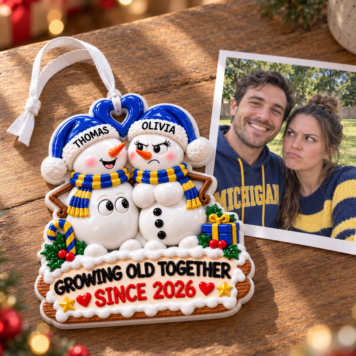 Growing Old Together Anniversary Holiday Keepsake, Winter Christmas Tree Decoration - 3D Relief Ornament
