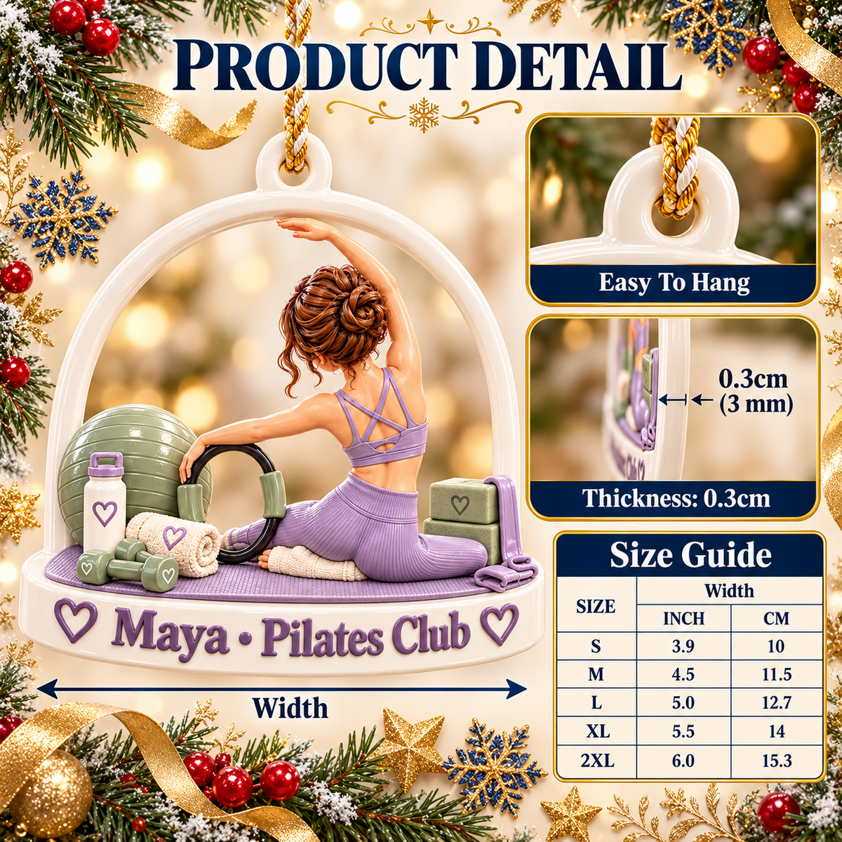 Pilates Girl Studio Workout Equipment Arch Hanging Holiday Keepsake - 3D Relief Ornament